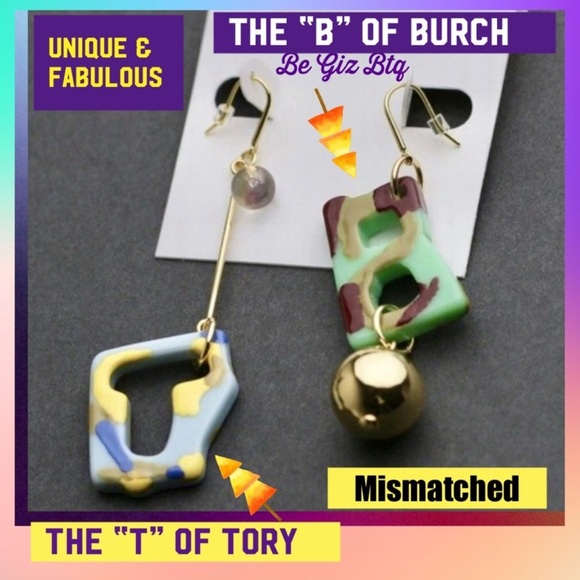 Authentic & Spectacular Tory Burch Abstract Earrings In Yellow & Multi Colors